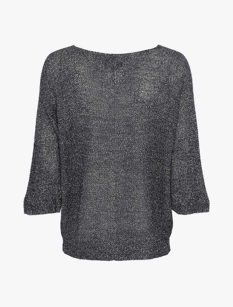 Pull oversize en maille crochet imprimé - Noir - Image 3