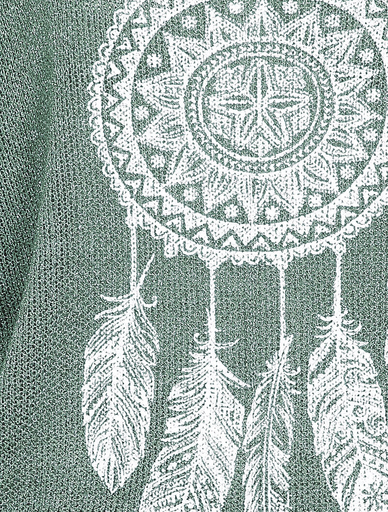 Pull oversize en maille crochet imprimé - Kaki - Image 4