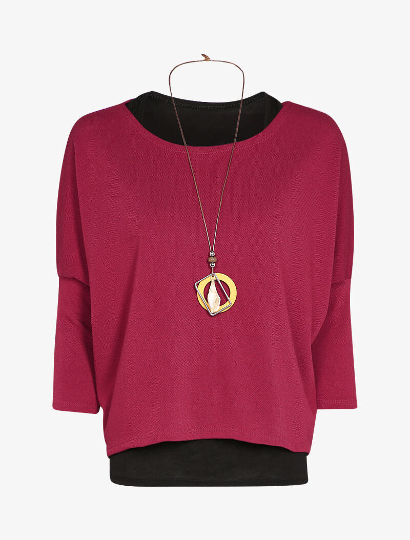 Pull oversize manches dolman et débardeur - Bordeaux
