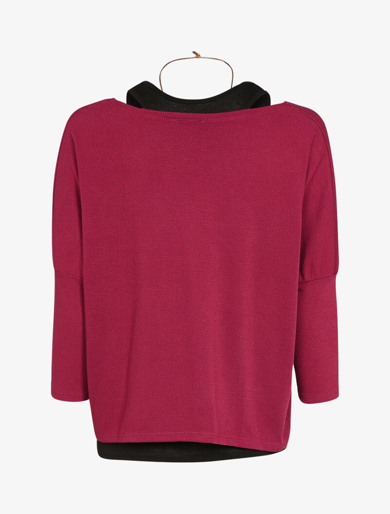 Pull oversize manches dolman et débardeur - Bordeaux - Image 2