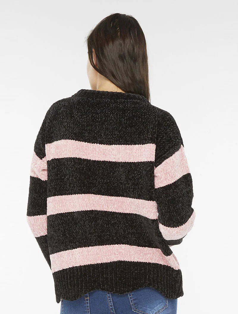 Pull pilou rayé - noir/rose - Image 3