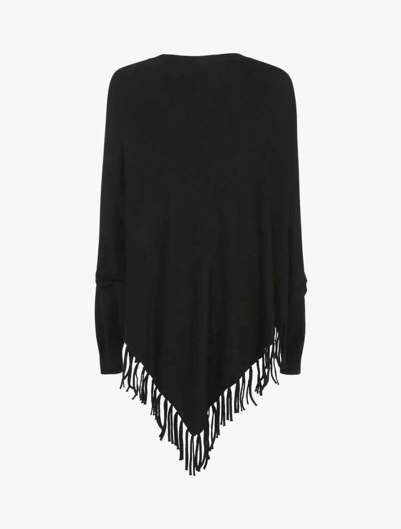 Pull poncho à franges - noir - Image 2
