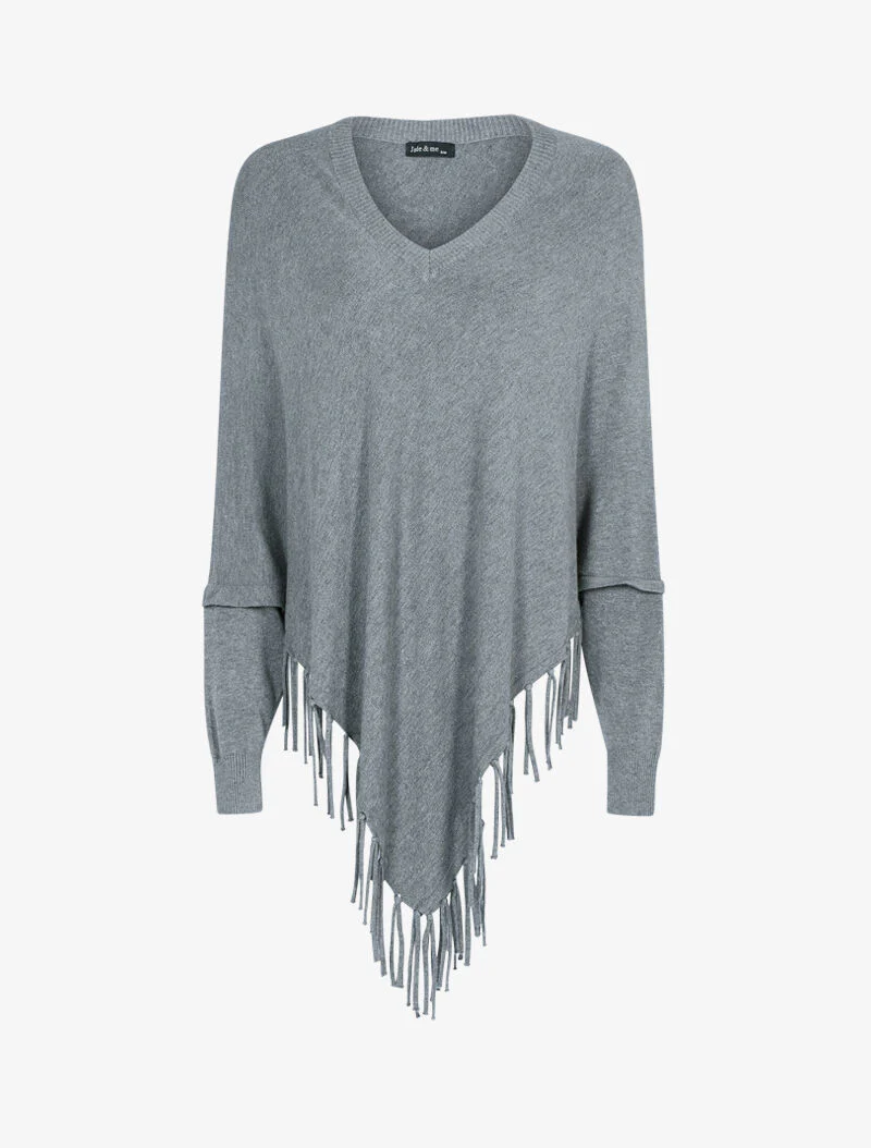 Pull poncho à franges - gris foncé