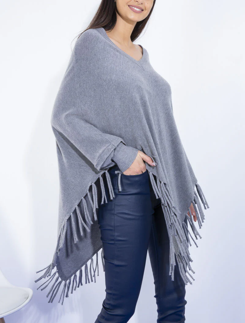 Pull poncho à franges - gris foncé - Image 3