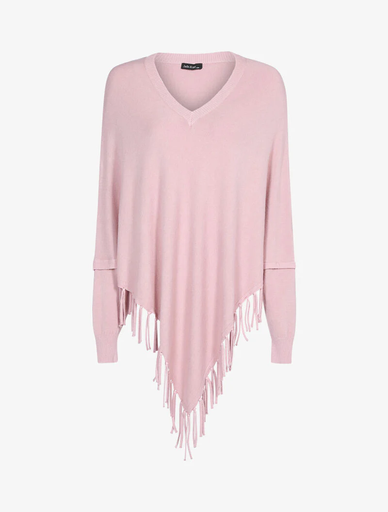 Pull poncho à franges - rose