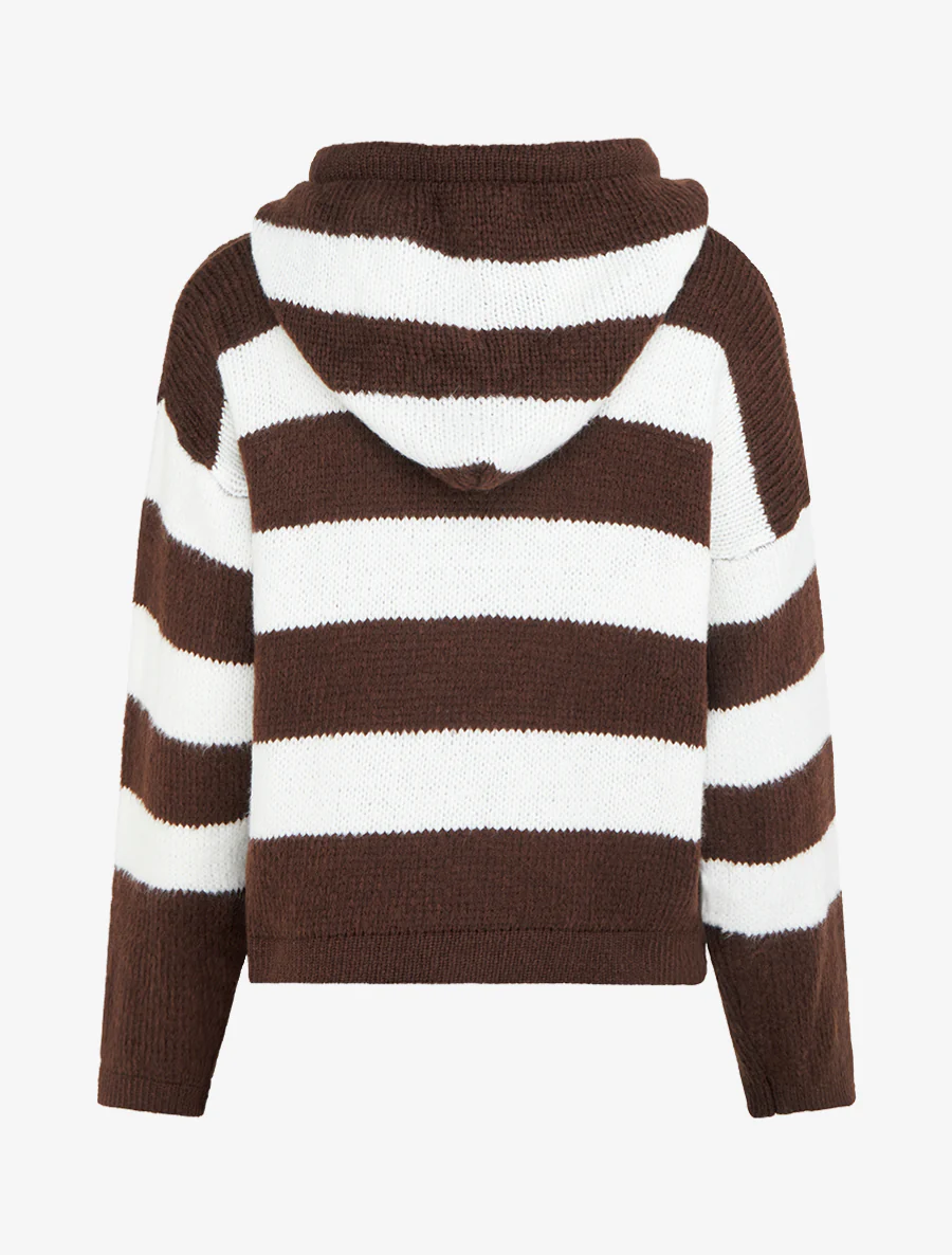 Pull rayé à capuche - Marron - Image 3