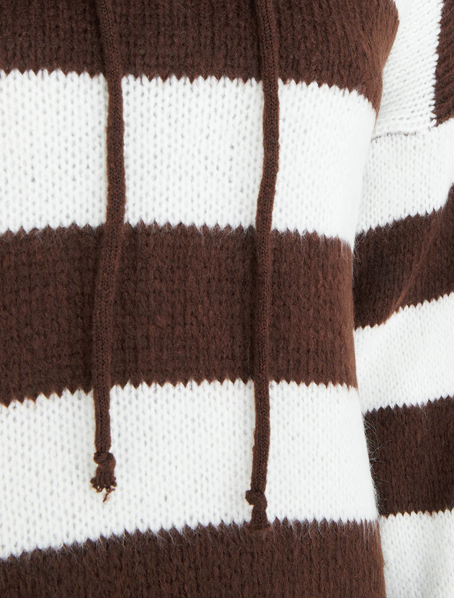 Pull rayé à capuche - Marron - Image 4