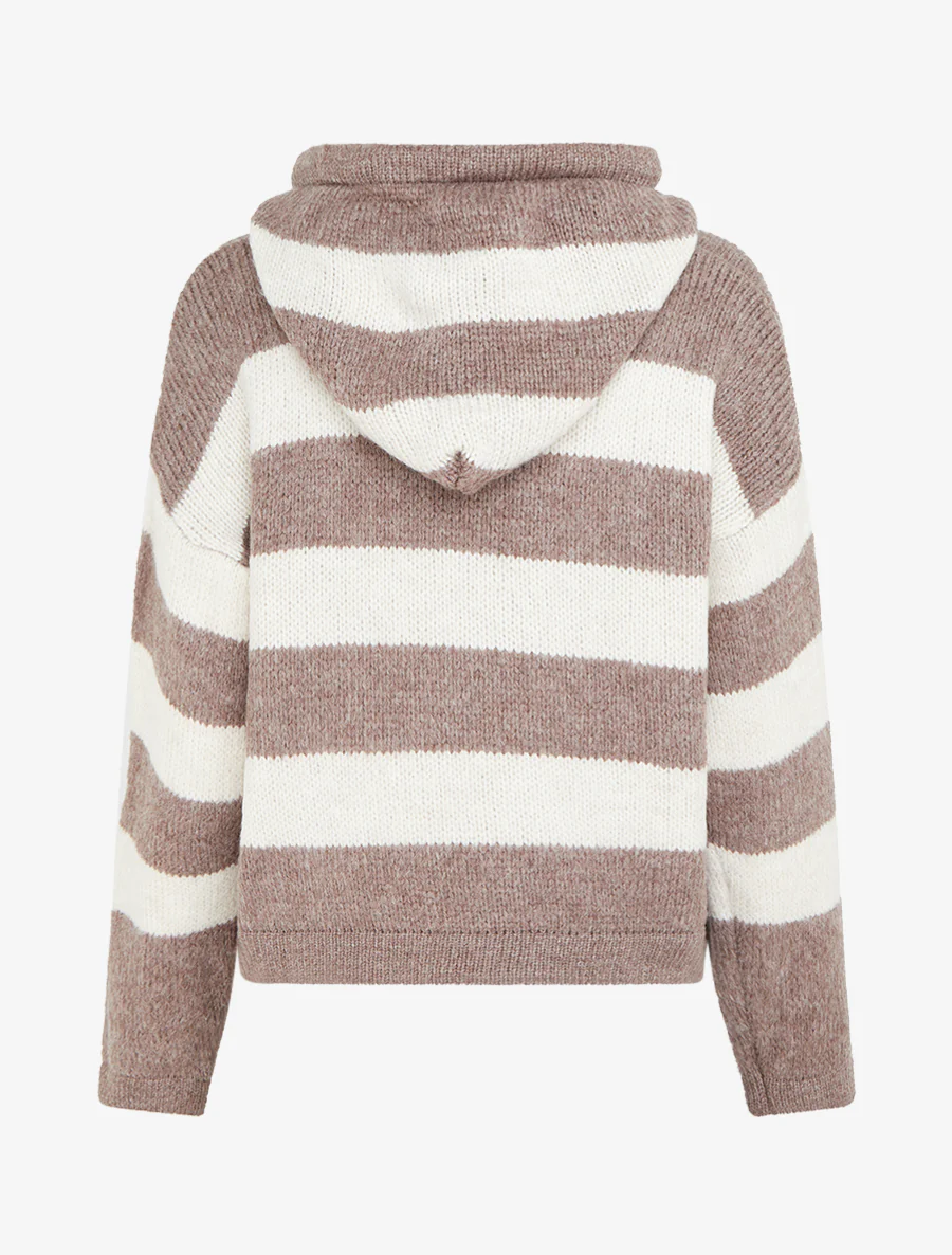 Pull rayé à capuche - Taupe - Image 2