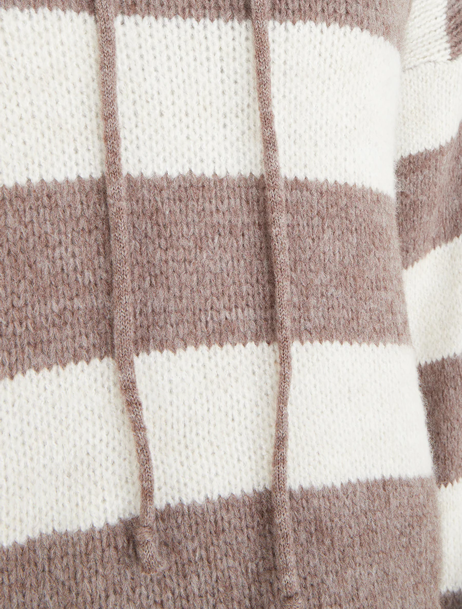 Pull rayé à capuche - Taupe - Image 3