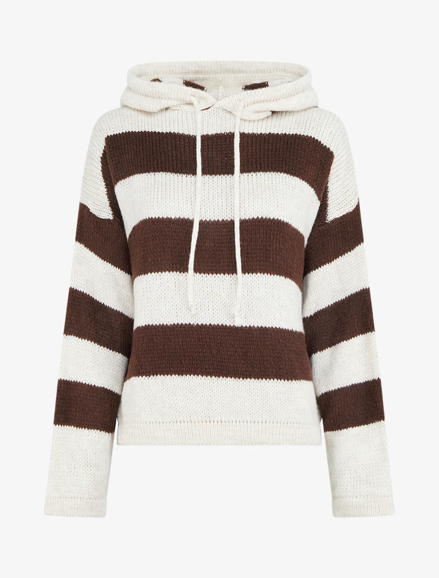 Pull rayé à capuche - Beige