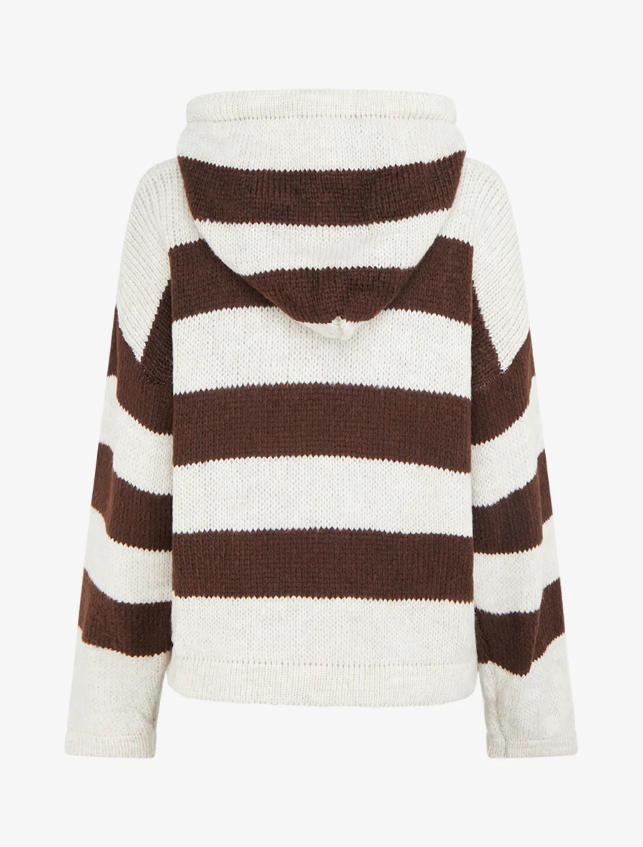Pull rayé à capuche - Beige - Image 2