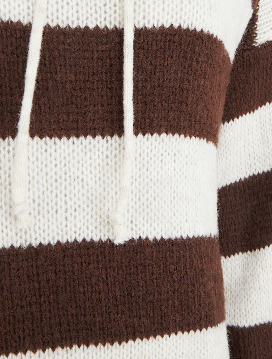 Pull rayé à capuche - Beige - Image 3