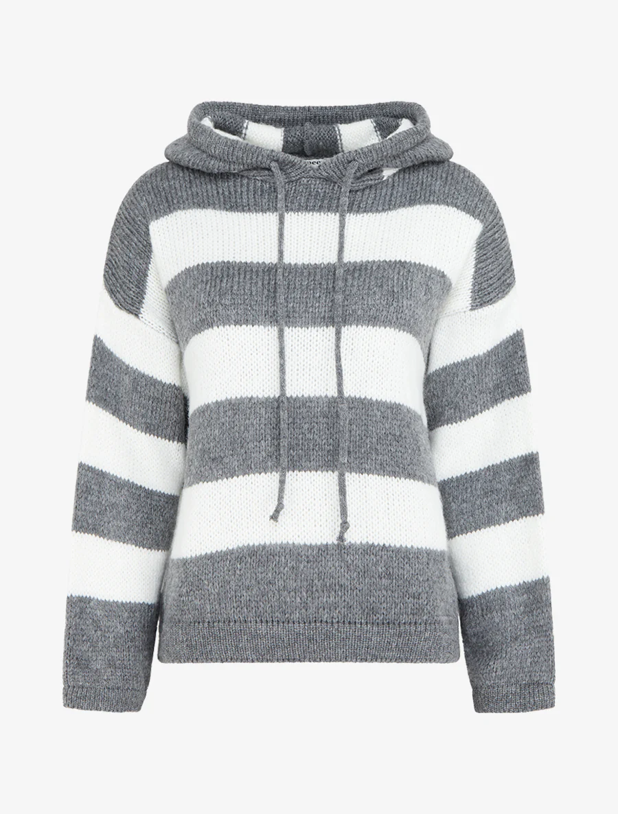 Pull rayé à capuche - Gris