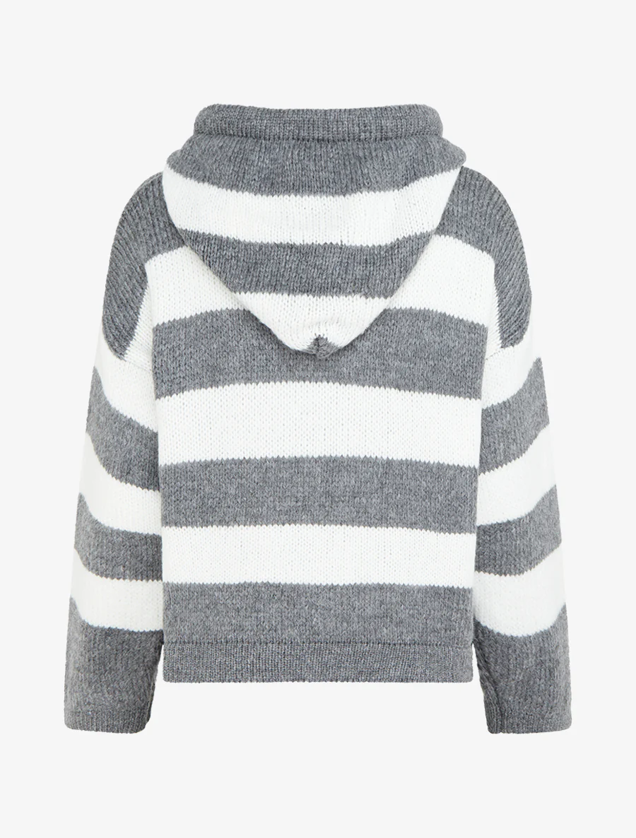 Pull rayé à capuche - Gris - Image 2