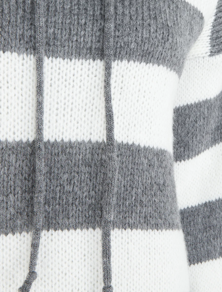 Pull rayé à capuche - Gris - Image 3