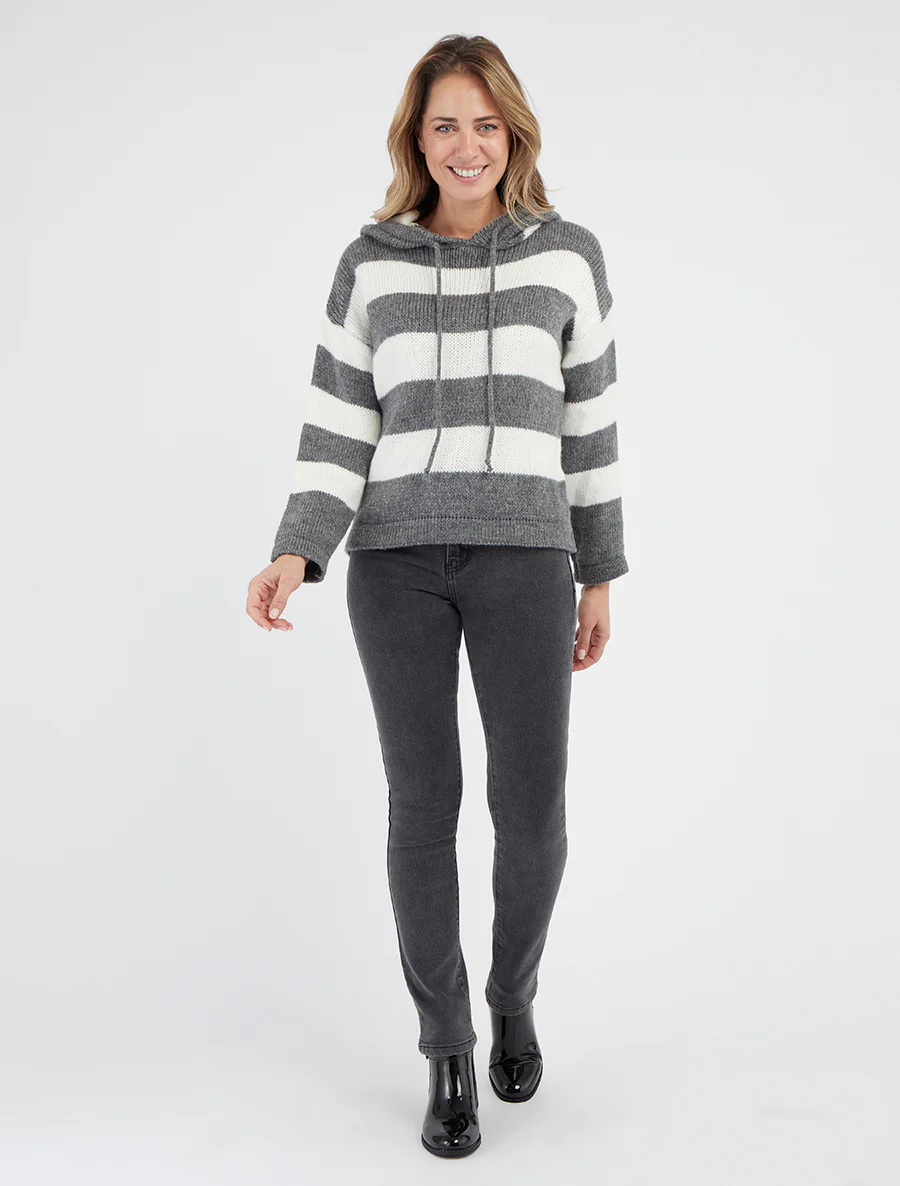Pull rayé à capuche - Gris - Image 4