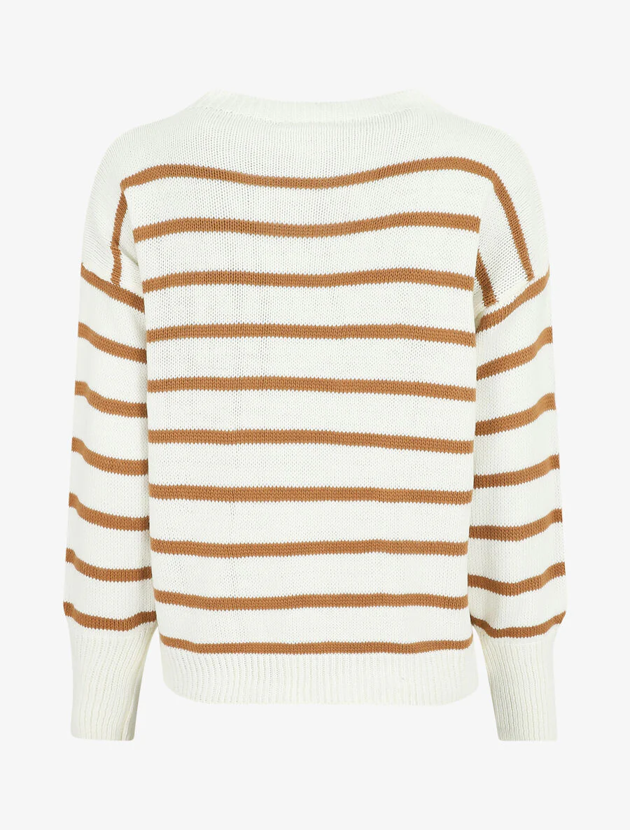 Pull rayé à coeur - Camel - Image 2