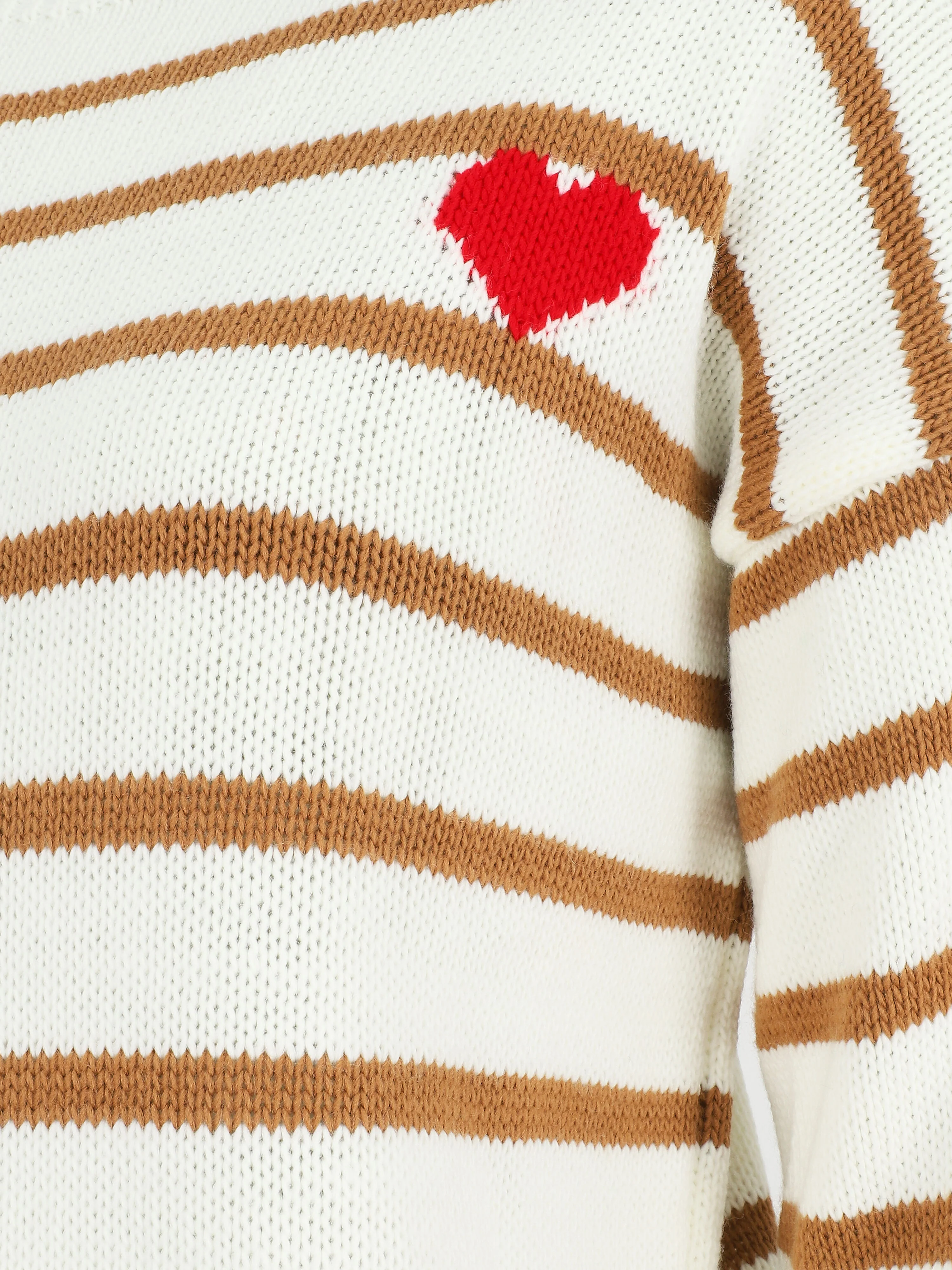 Pull rayé à coeur - Camel - Image 3