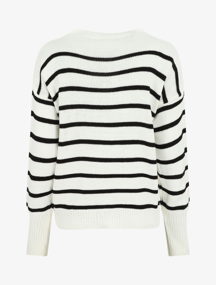 Pull rayé à coeur - Blanc - Image 2