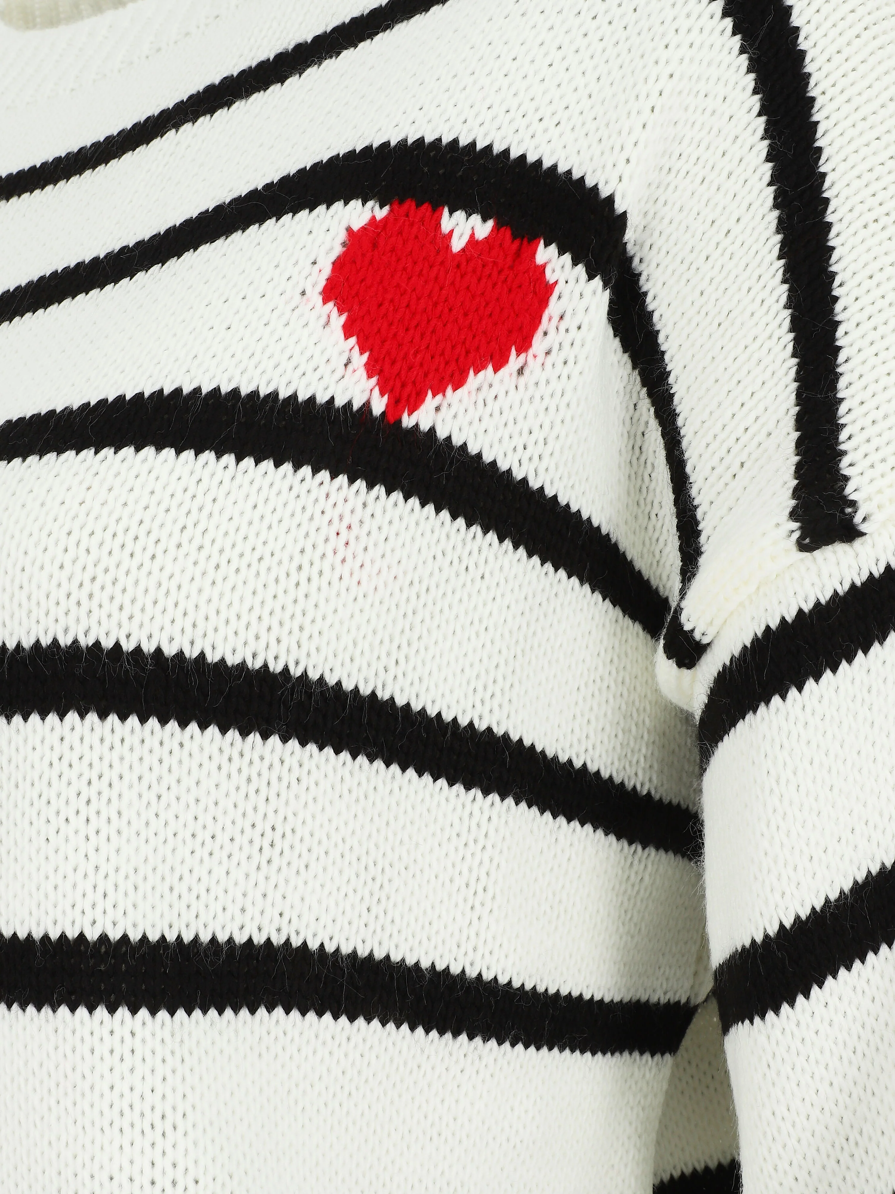 Pull rayé à coeur - Blanc - Image 3
