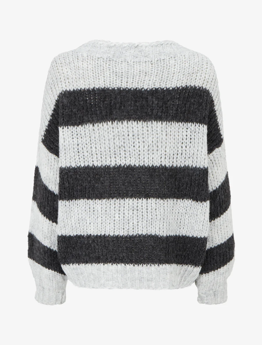 Pull rayé à col rond - Gris - Image 2