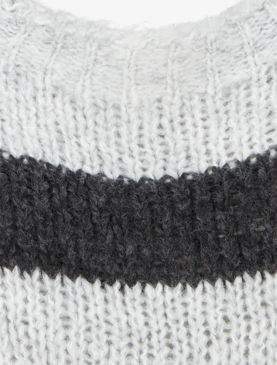 Pull rayé à col rond - Gris - Image 3