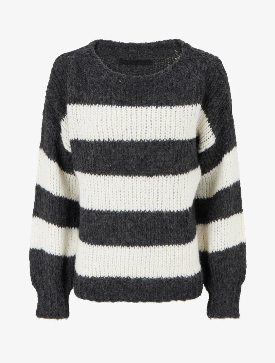 Pull rayé à col rond - Noir