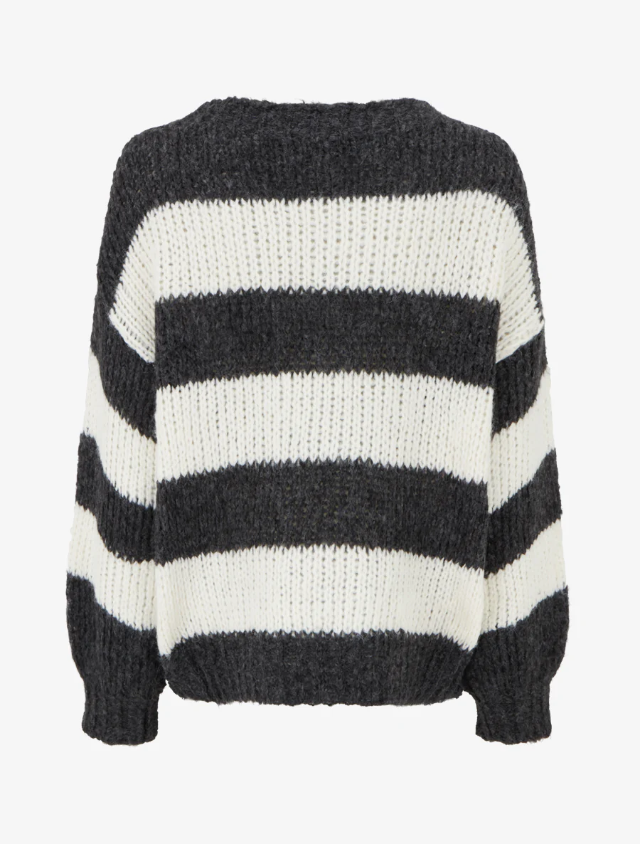 Pull rayé à col rond - Noir - Image 2