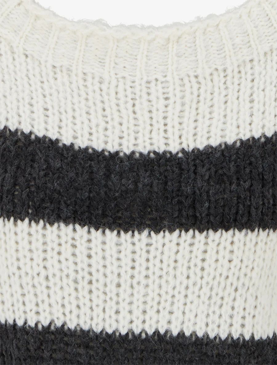Pull rayé à col rond - Crème - Image 3