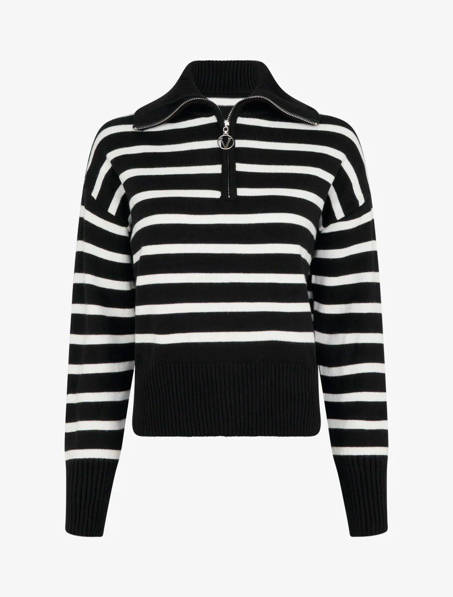 Pull rayé à col zippé - Noir