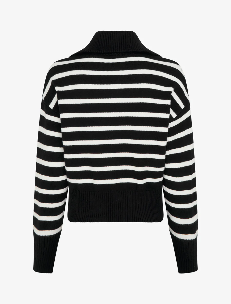 Pull rayé à col zippé - Noir - Image 2