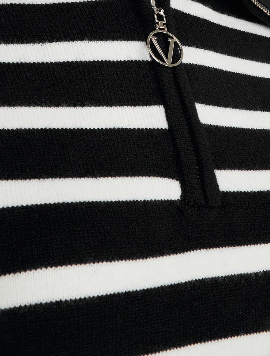 Pull rayé à col zippé - Noir - Image 3