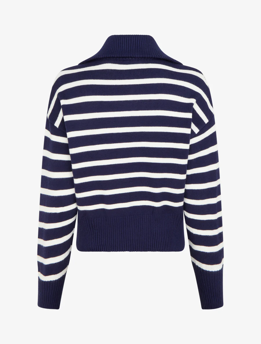 Pull rayé à col zippé - Marine - Image 2