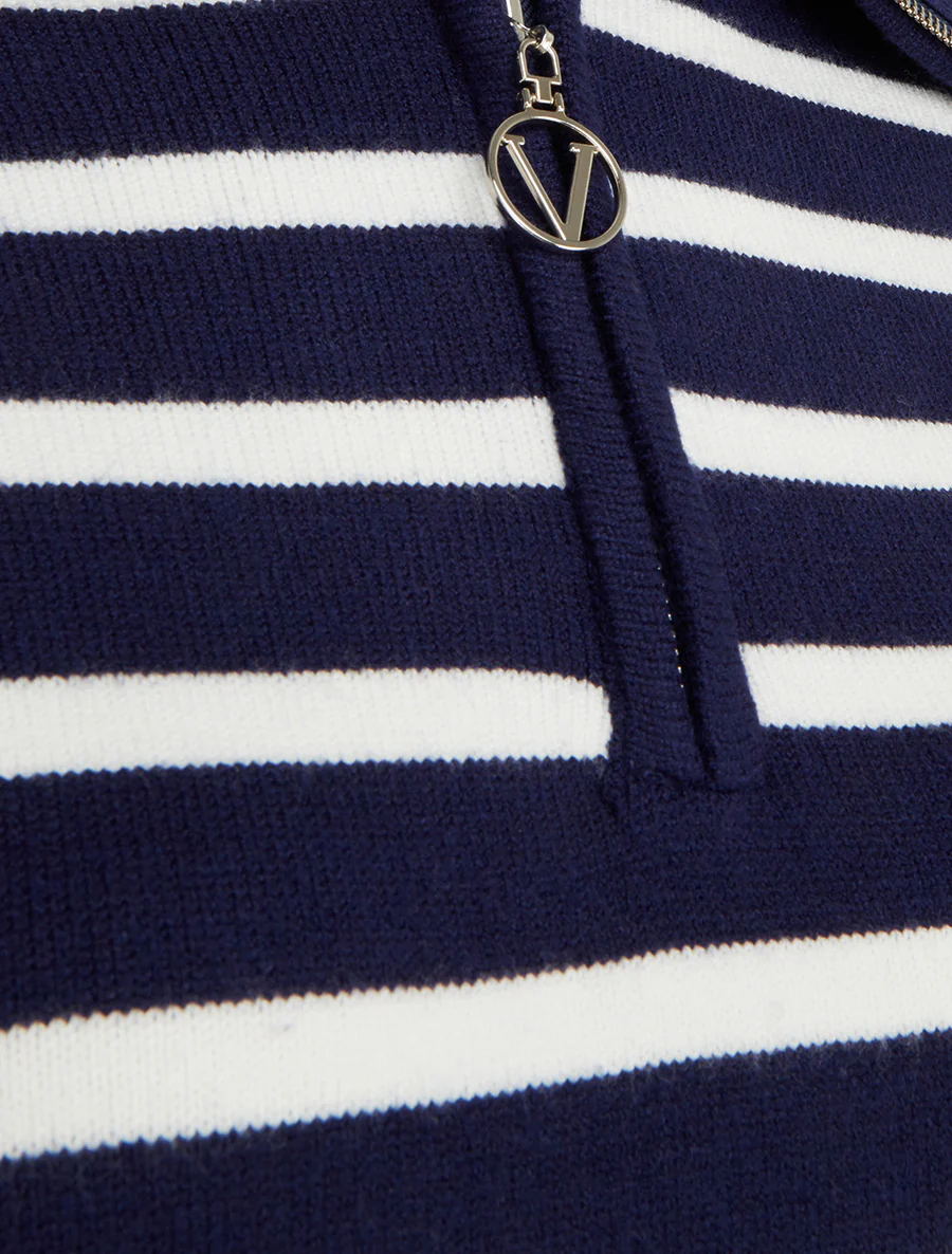 Pull rayé à col zippé - Marine - Image 3