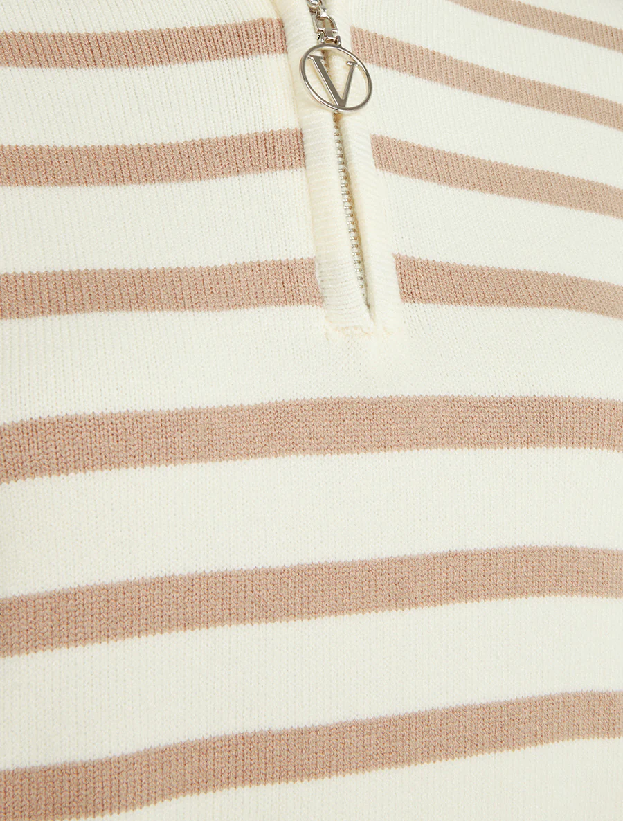 Pull rayé à col zippé - Camel - Image 3