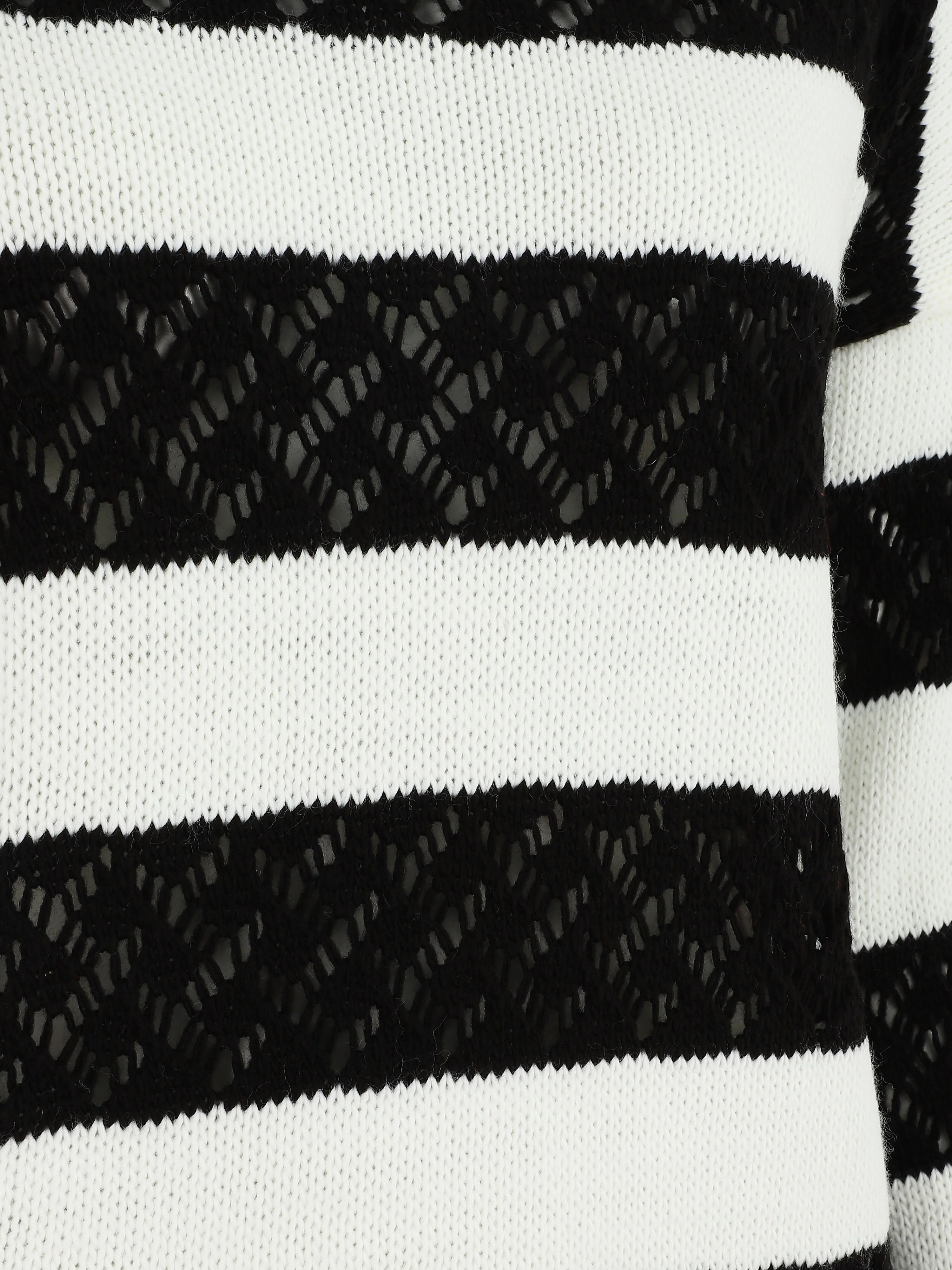 Pull rayé en maille ajourée - Noir - Image 3