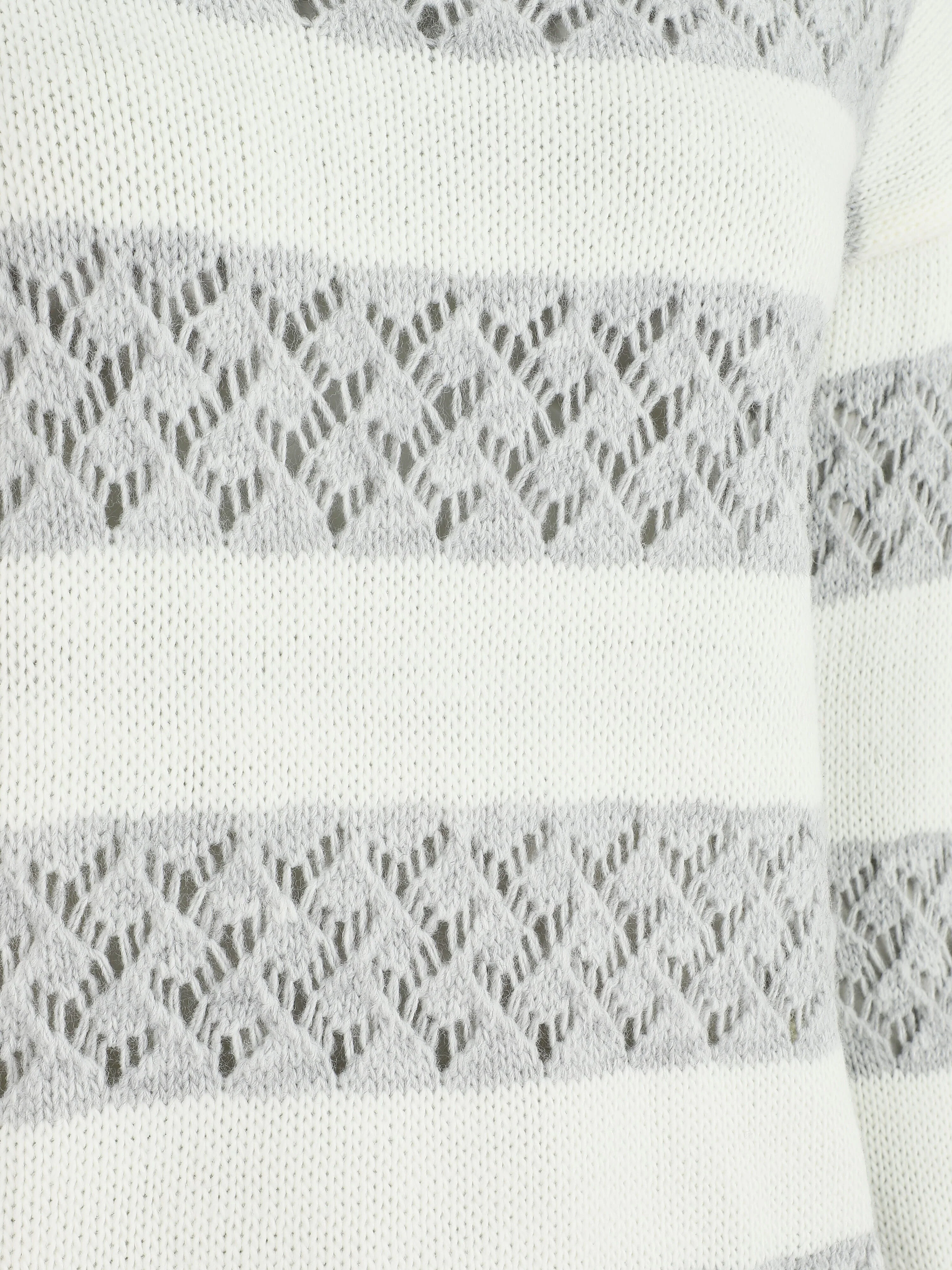 Pull rayé en maille ajourée - Gris clair - Image 3