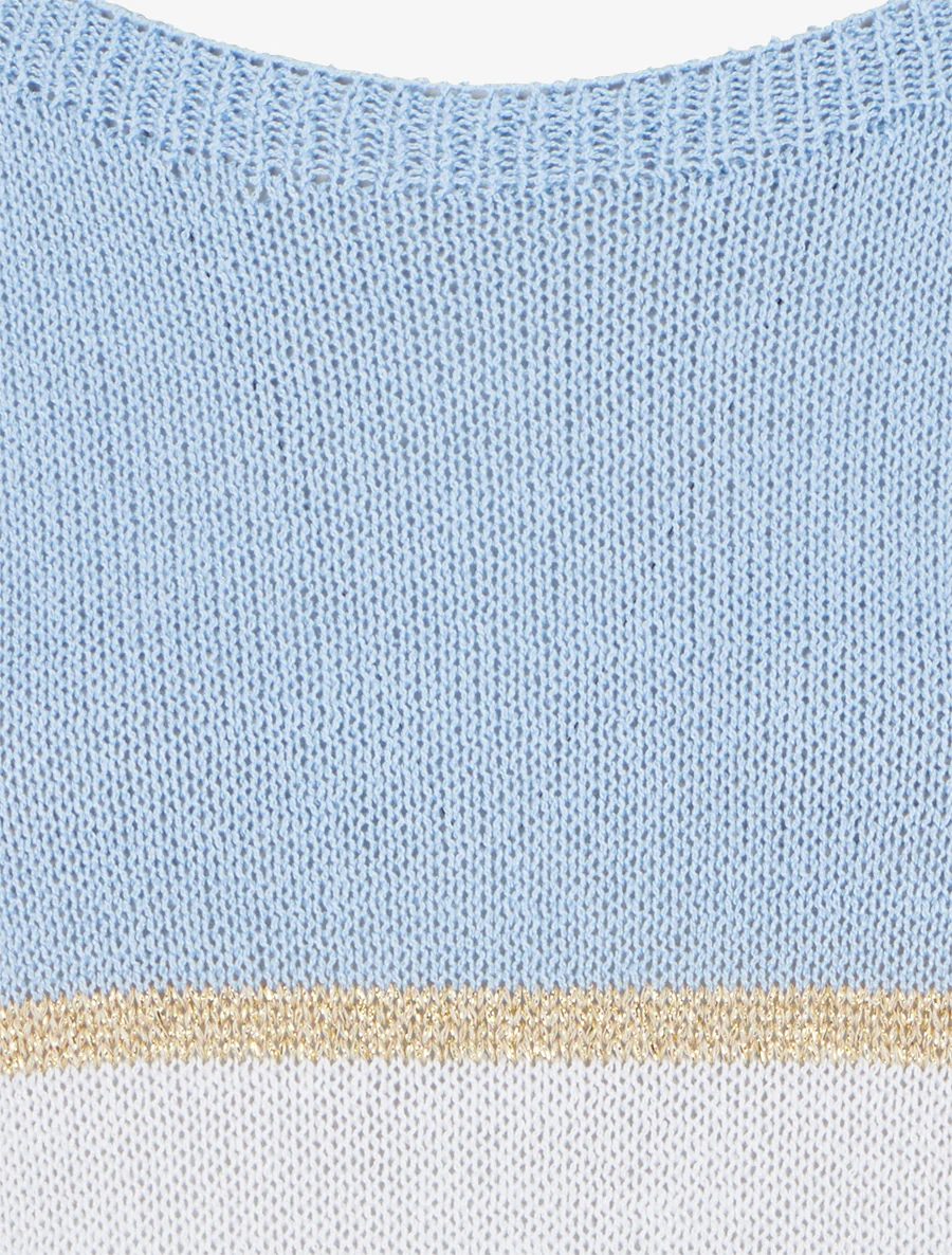 Pull rayé fin à manches courtes - Bleu ciel - Image 3