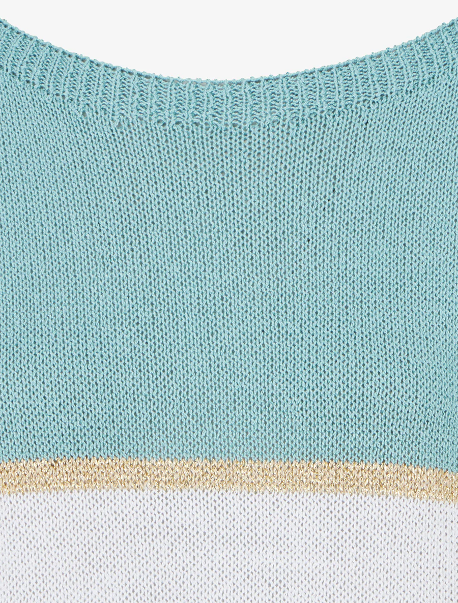 Pull rayé fin à manches courtes - Turquoise - Image 3