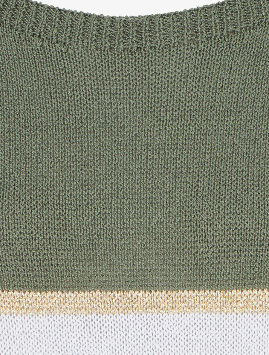 Pull rayé fin à manches courtes - Kaki - Image 3