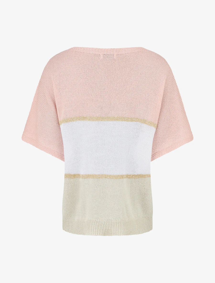 Pull rayé fin à manches courtes - Rose - Image 2