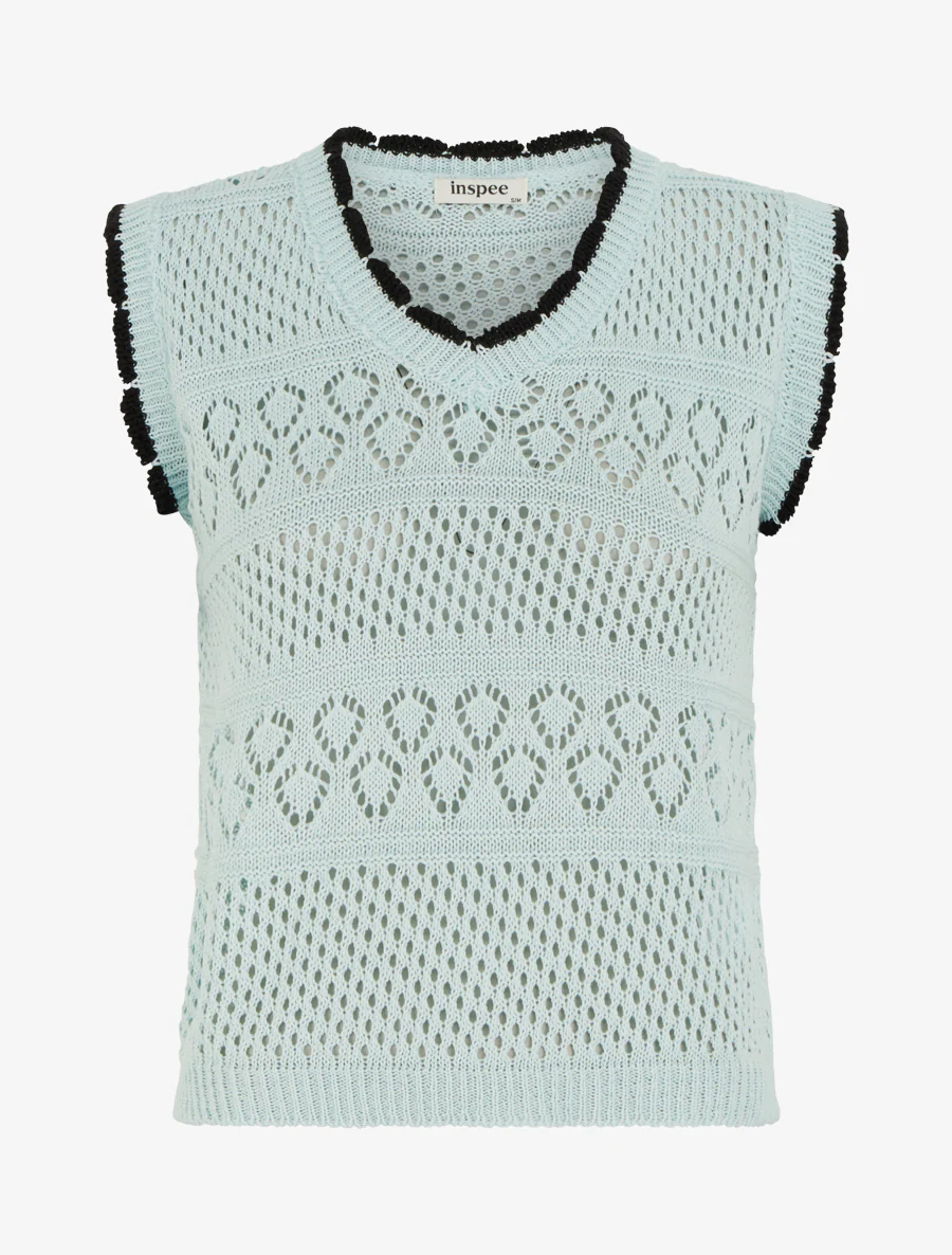 Pull sans manches à col contrastant - Bleu ciel