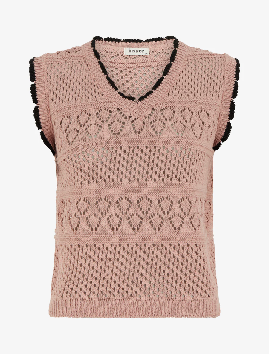 Pull sans manches à col contrastant - Rose