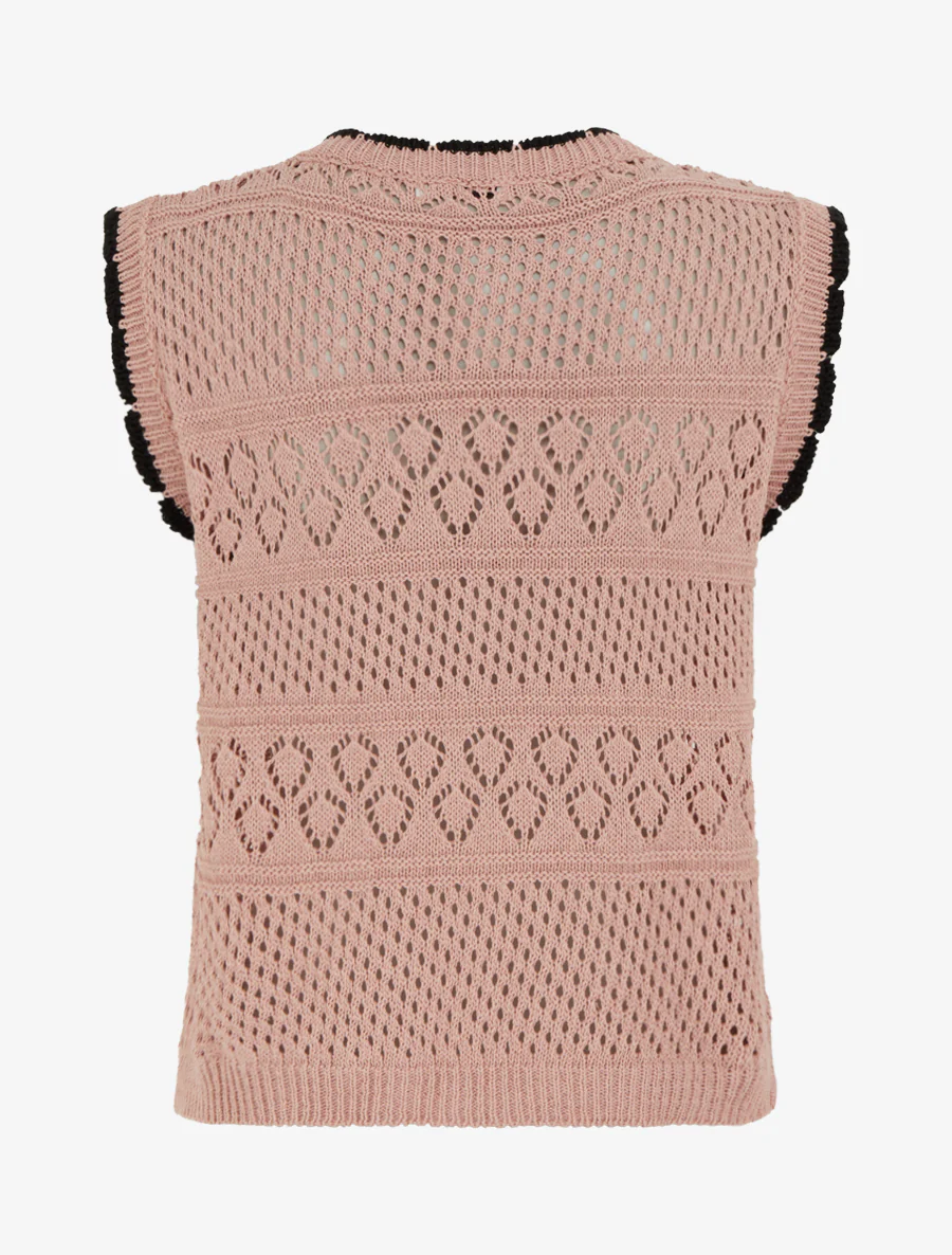 Pull sans manches à col contrastant - Rose - Image 2