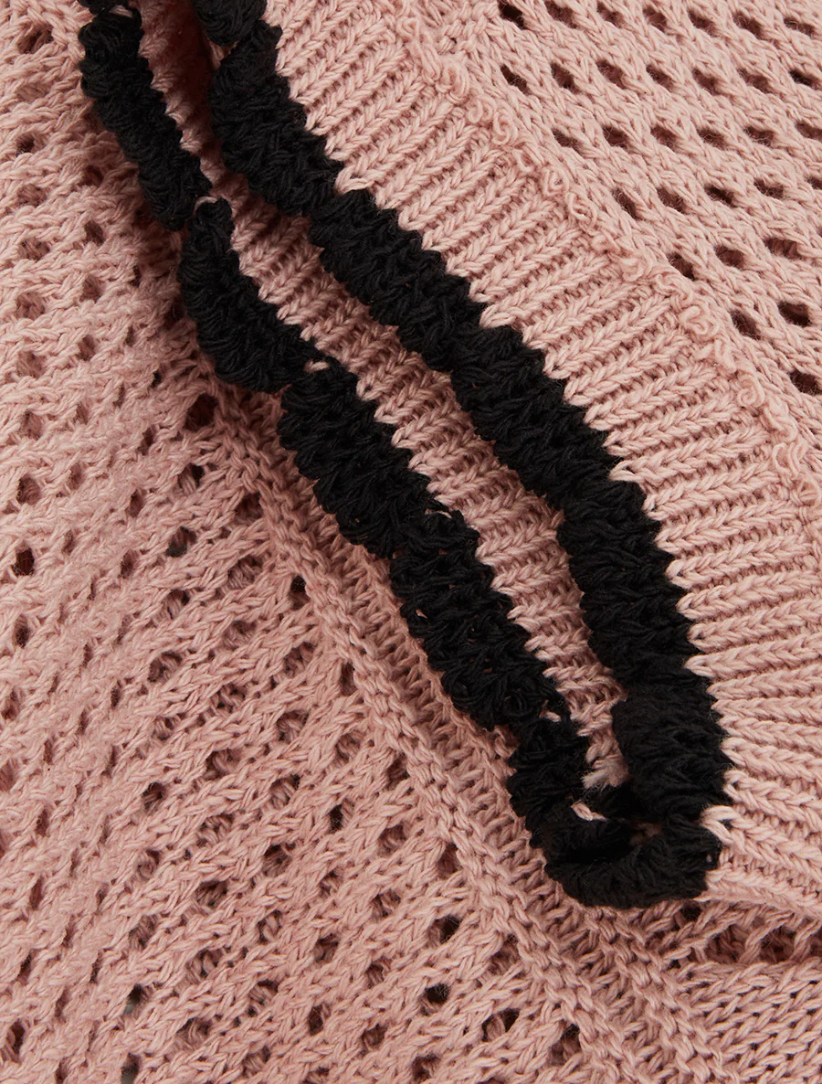 Pull sans manches à col contrastant - Rose - Image 3