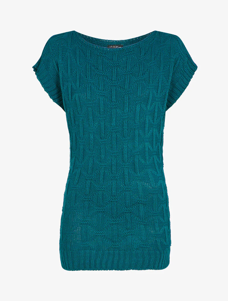Pull sans manches en maille tressée - Bleu canard