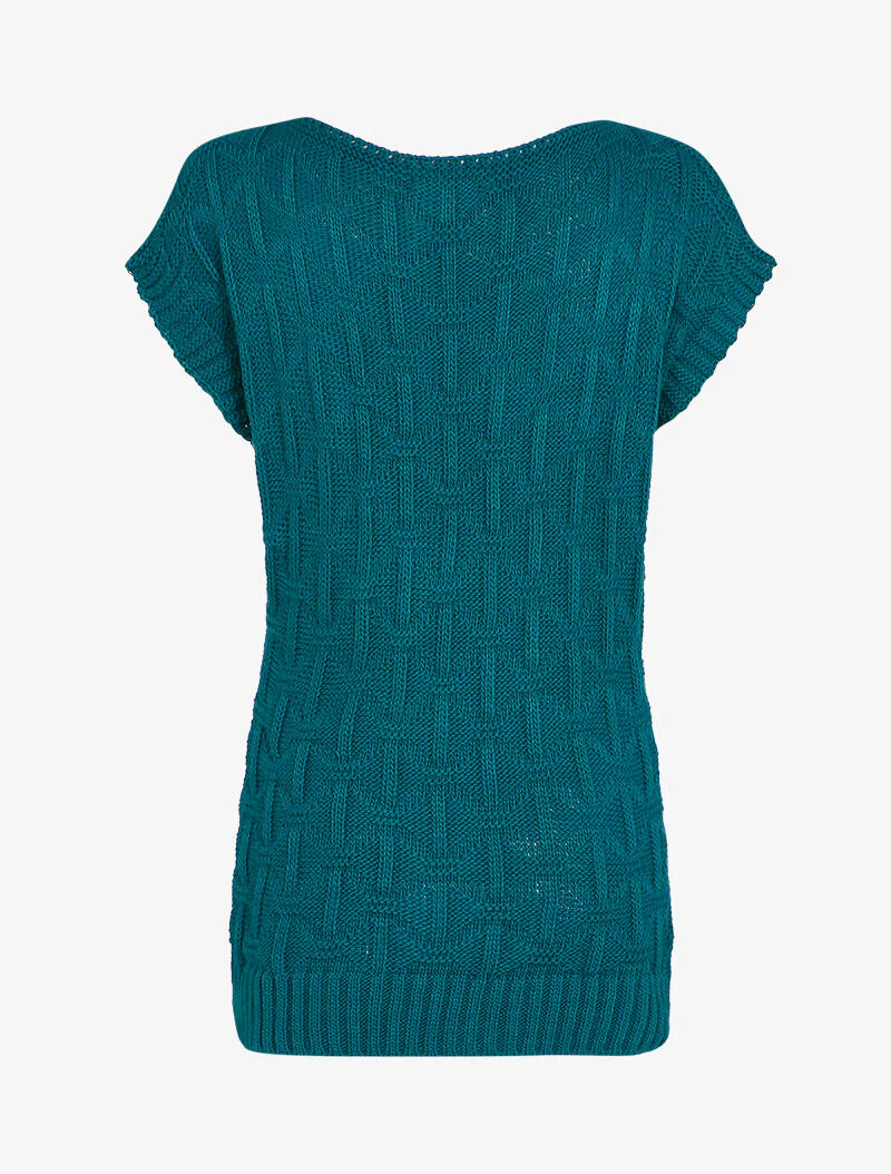 Pull sans manches en maille tressée - Bleu canard - Image 2