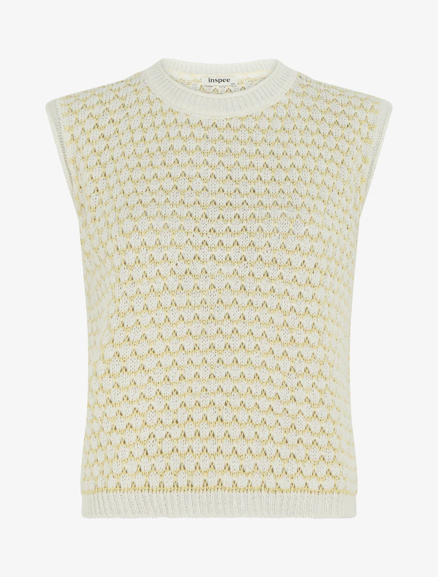 Pull sans manches motif nid d'abeille - Jaune