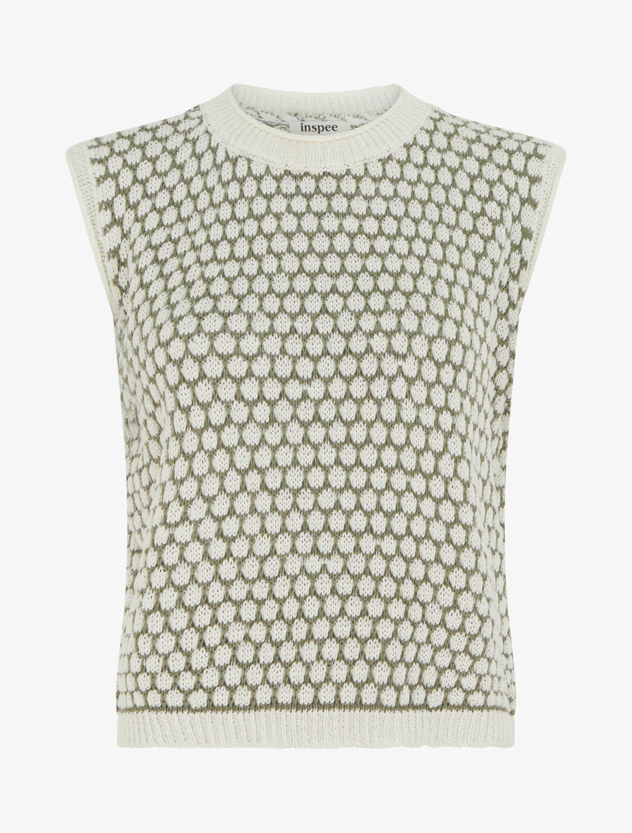 Pull sans manches motif nid d'abeille - Kaki