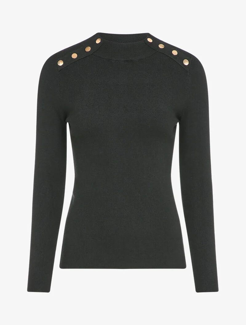 Pull stretch à détails dorés - Noir